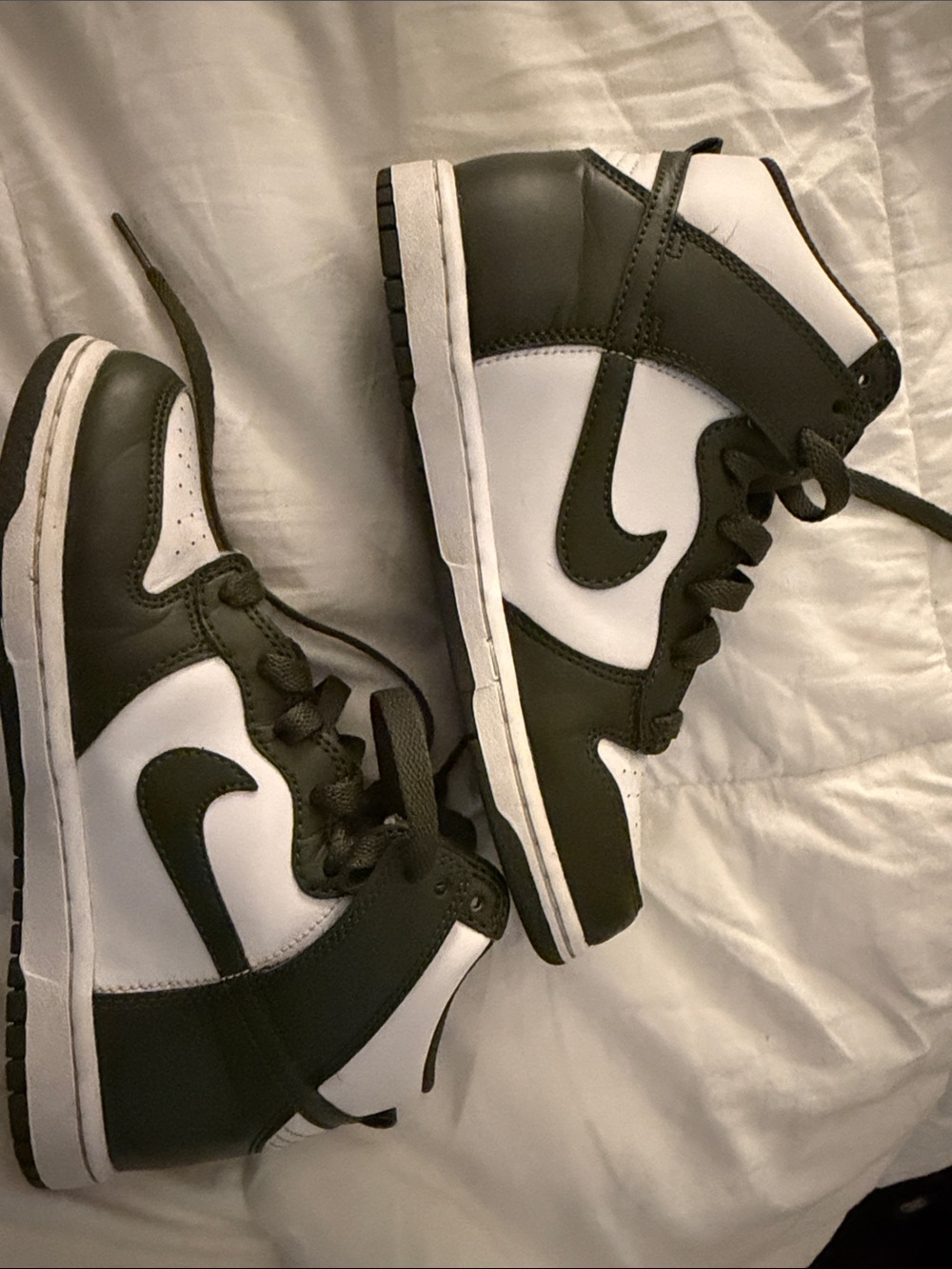 Nike Kids High-Top Sneakers in White and Olive